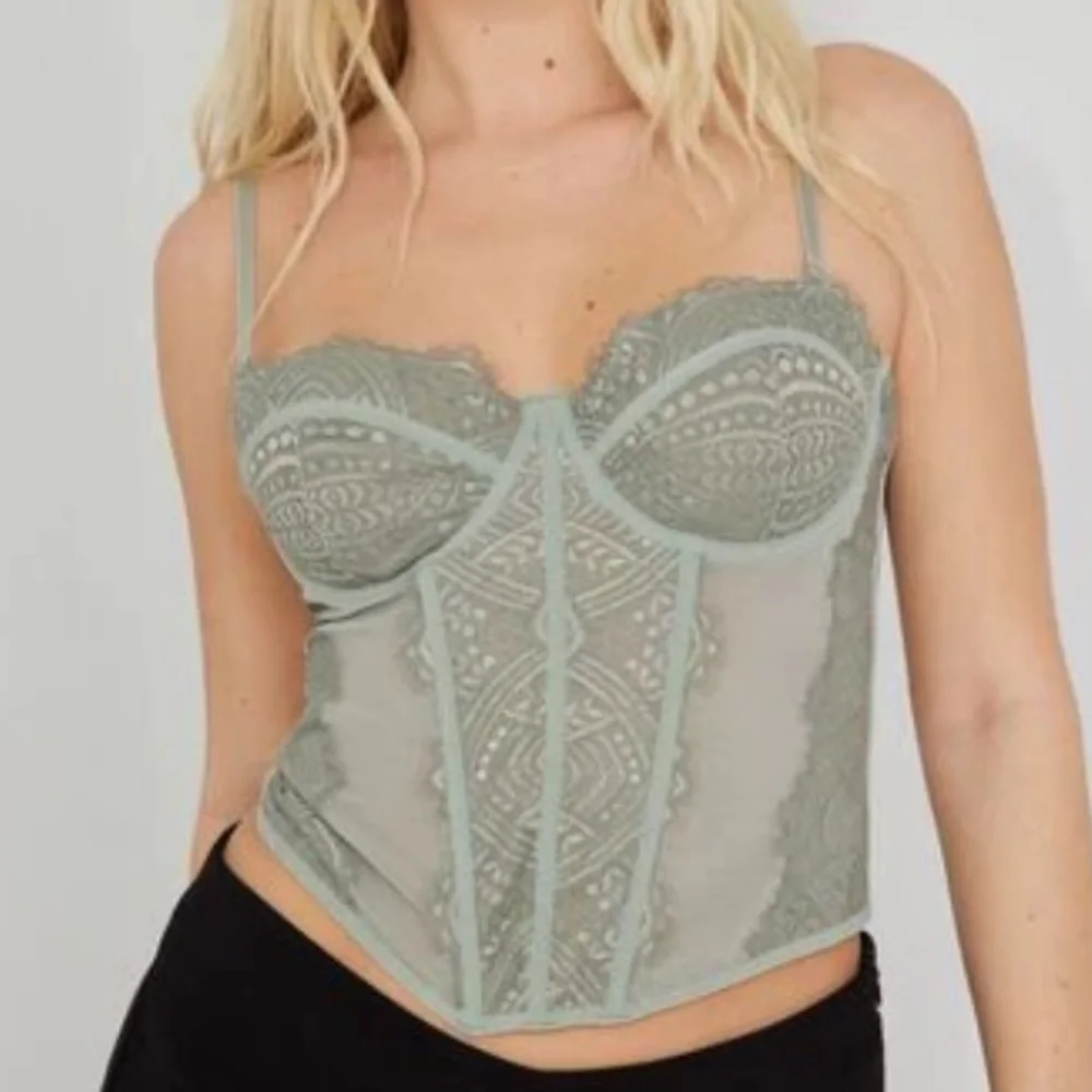 Garage XS Shadow Green Chrishell Lace Mesh Bustier Corset
